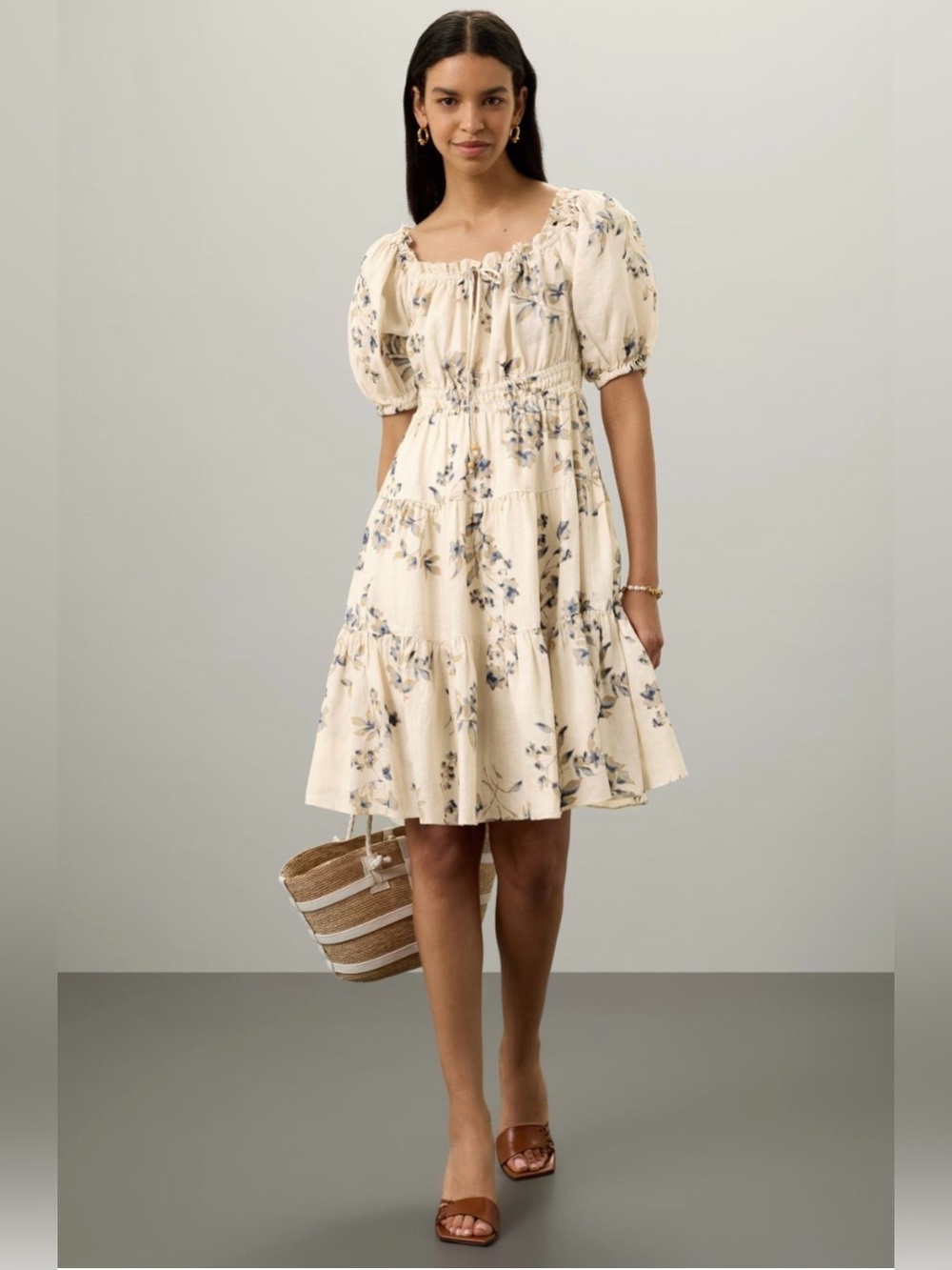 Lauren Ralph Lauren~Cream & Blue Floral Smocked Mini Dress~Size 4~$245~